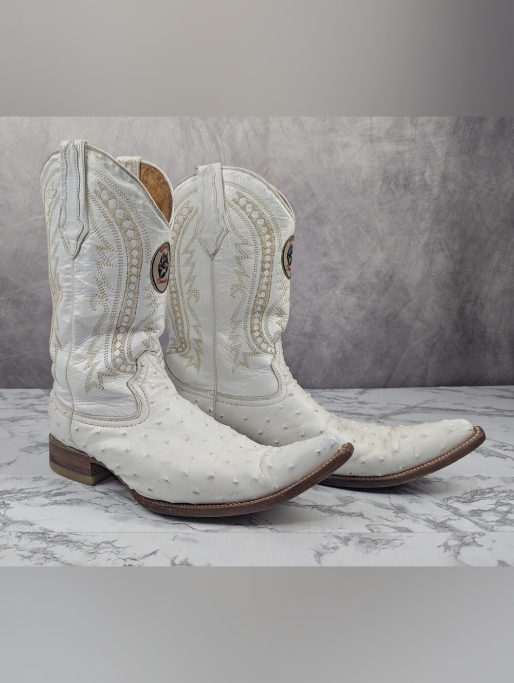 Donaldo White Full Quill Ostrich Leather Cowboy Boots Men's 8.5 Western Mexico